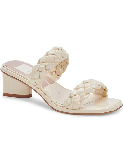 Dolce Vita Ronin Womens Patent Leather Square Toe Mule Sandals In Beige
