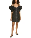 Ganni Cold-shoulder Recycled Taffeta Mini Dress In Black