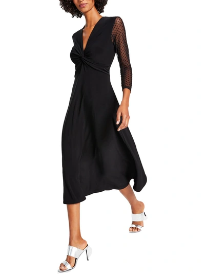 Anne Klein Womens Twist Front Midi Cocktail And Party Dress In Black