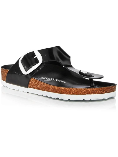 Birkenstock Gizeh Womens Patent Leather Slip On Thong Sandals In Black
