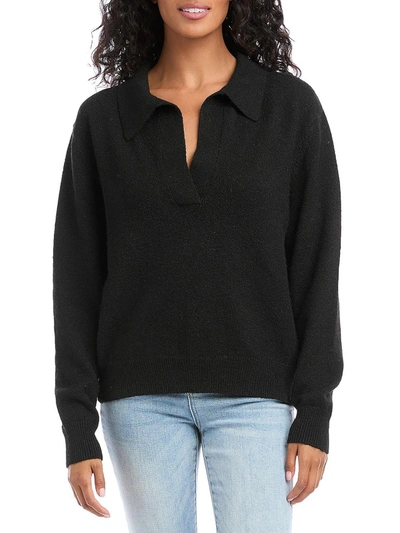 Karen Kane Womens Collared Ribbed Pullover Sweater In Black
