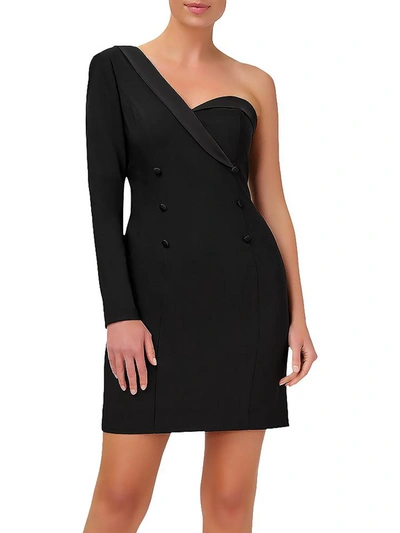 Aidan Mattox Womens Crepe One Shoulder Cocktail And Party Dress In Black