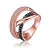 GENEVIVE Sterling Silver Two Tone with Clear and Black Cubic Zirconia Interlocked Ring