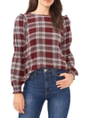 1.STATE WOMENS PLAID RUFFLED PULLOVER TOP