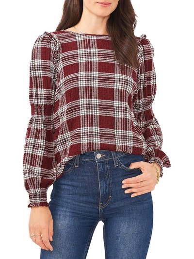 1.state Womens Plaid Ruffled Pullover Top In Red