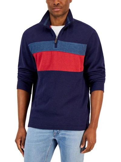 Club Room Mens Zipper Neck Colorblock Pullover Sweater In Blue