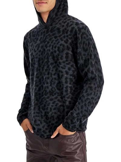 Inc Mens Classic Fit Animal Print Hooded Sweater In Black