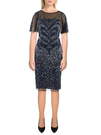 Adrianna Papell Womens Mesh Embellished Cocktail And Party Dress In Blue