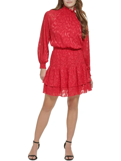 Calvin Klein Womens Mock Neck Short Mini Dress In Red