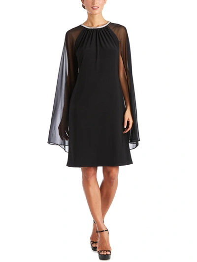 R & M Richards Plus Womens Chiffon Embellished Cocktail And Party Dress In Black