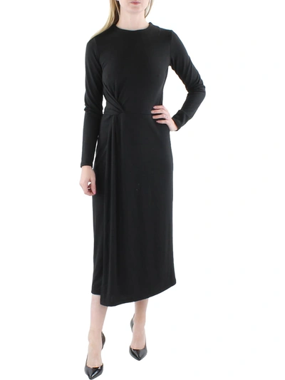 Vince Womens Knot-front Crewneck Midi Dress In Black