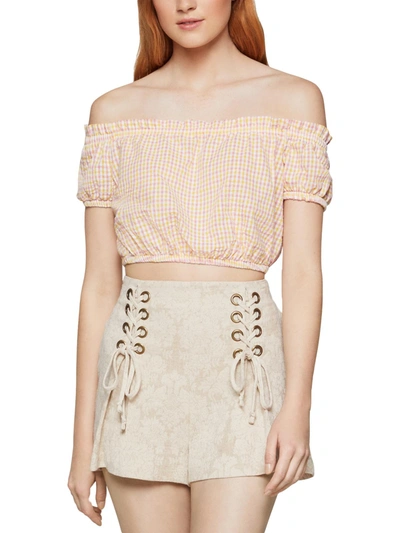 Bcbgeneration Womens Off-the-shoulder Puff Sleeve Crop Top In Beige