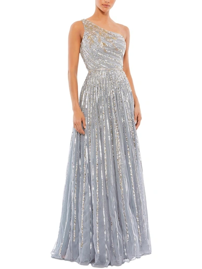 Mac Duggal Womens Embellished Maxi Evening Dress In Silver