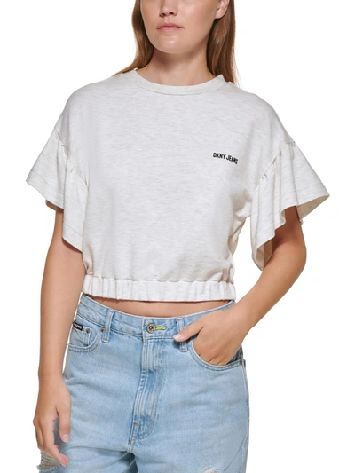 Dkny Jeans Womens Cropped Flutter Sleeves T-shirt In Blue