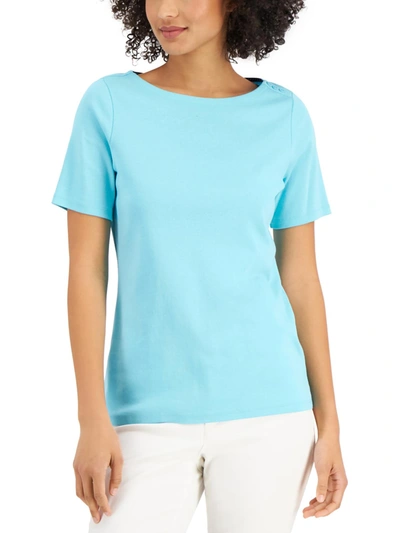 Charter Club Womens Supima Cotton Short Sleeves T-shirt In Blue