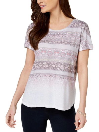 Style & Co Womens Printed Scoop-neck T-shirt In Purple