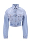Off-white Toy Box Splatter Paint Crop Denim Jacket With Detachable Hood In Blu