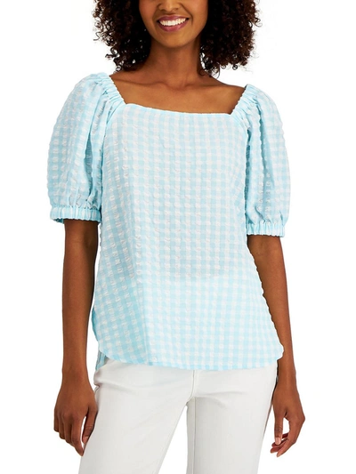 Anne Klein Petites Womens Off Shoulder Stretch Pullover Top In Blue