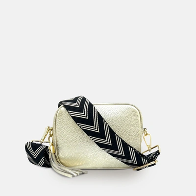 Apatchy London Gold Leather Crossbody Bag With Black & Stone Arrow Strap In White