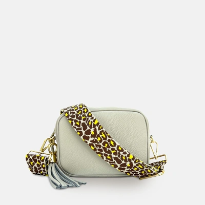 Apatchy London Light Grey Leather Crossbody Bag With Lemon Cheetah Strap In White