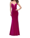 LA FEMME VELVET MERMAID DRESS IN FUCHSIA