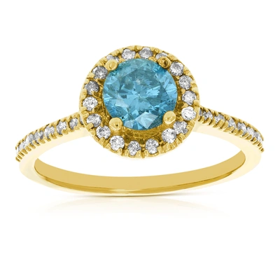 Vir Jewels 1.30 Cttw Blue And White Diamond Engagement Ring 14k Yellow Gold Bridal