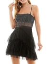 City Studio Juniors Womens Embellished Mini Fit & Flare Dress In Black