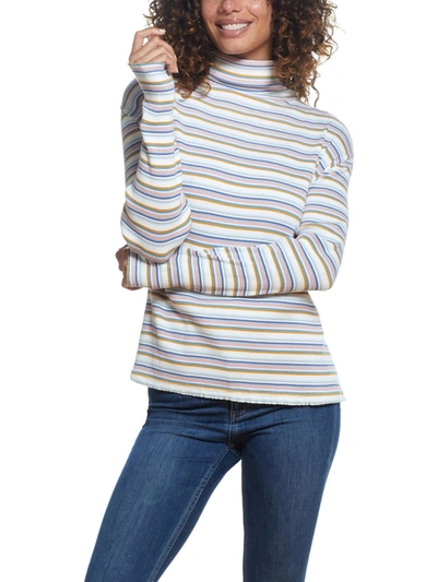 Weatherproof Vintage Yarn Womens Striped Ribbed Turtleneck Top In White