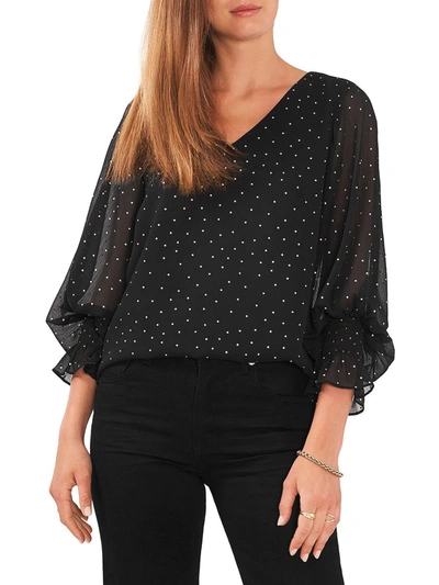 Vince Camuto Sparkle And Shine Womens Chiffon Balloon Sleeves Blouse In Black