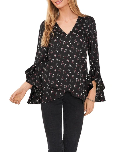 Vince Camuto Womens Satin Floral Blouse In Black