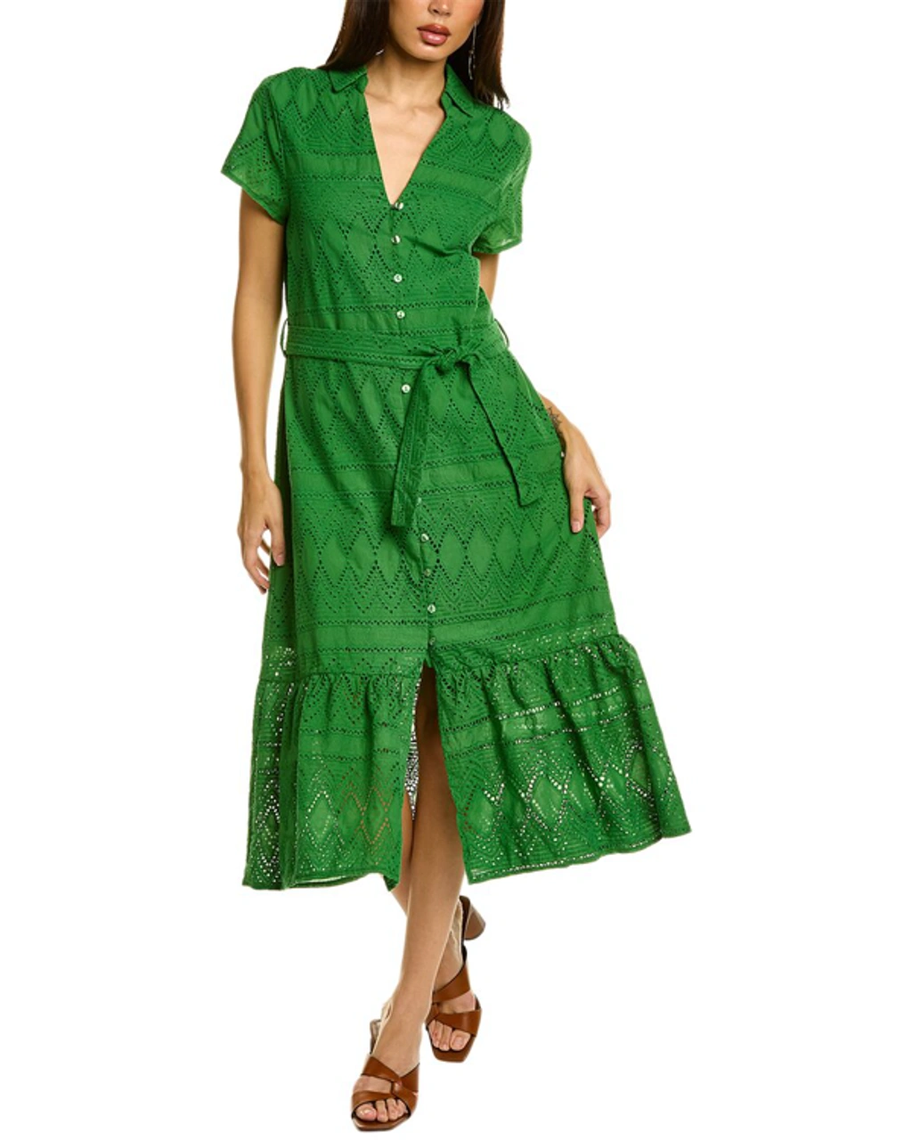 Seraphina Eyelet Midi Dress In Green | ModeSens