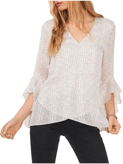 Vince Camuto Womens Dotted V-neck Blouse In White