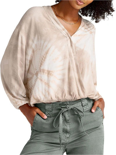 Splendid Gustavia Womens Tie-dye Surplice Blouse In Beige