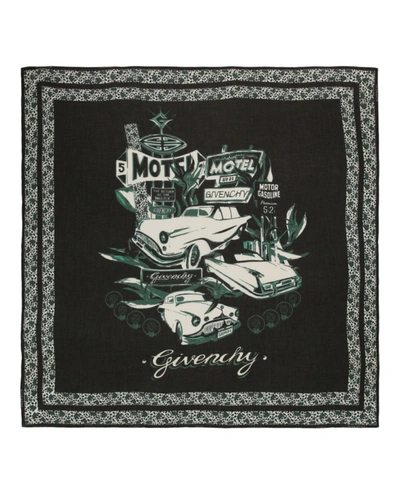 Givenchy Motel Logo Print Silk Scarf In Green
