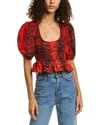 GANNI CROPPED SMOCKED BLOUSE