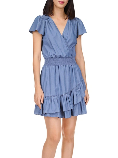 Michael Michael Kors Womens Ruffled Short Mini Dress In Blue