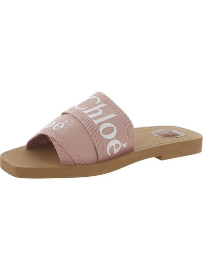 Chloé Woody Womens Logo Slip On Slide Sandals In Pink