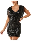 CITY STUDIO JUNIORS WOMENS FRINGE TRIM SEQUINED COCKTAIL AND PARTY DRESS