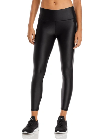 Aqua Womens Running Fitness Athletic Leggings In Black