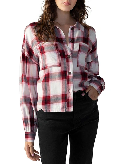 Sanctuary Womens Plaid Pocket Detail Button-down Top In Pink