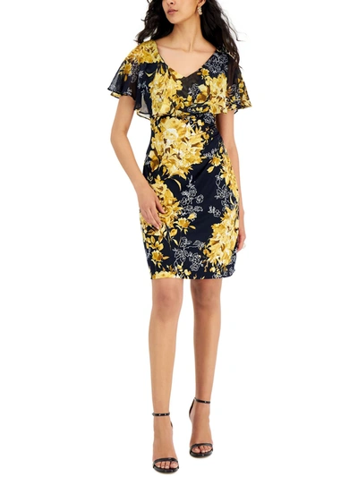 Connected Apparel Womens Flutter Sleeve Knee-length Cocktail And Party Dress In Multi