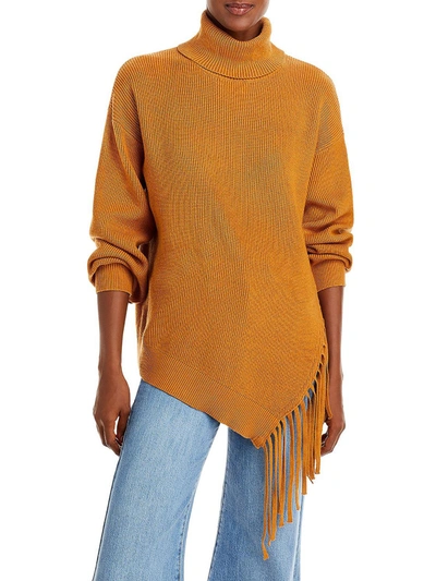 Cupio Womens Fringe Slit Turtleneck Sweater In Multi