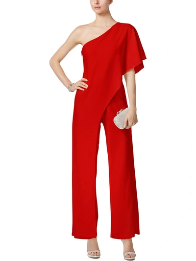 ADRIANNA PAPELL WOMENS SATIN ONE-SHOULDER JUMPSUIT