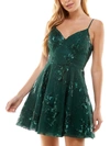City Studio Juniors Womens Sequined Embroidered Fit & Flare Dress In Gold