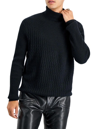 Inc Mens Cable Knit Wool Turtleneck Sweater In Black