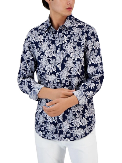 Club Room Zalina Mens Floral Stretch Button-down Shirt In Blue