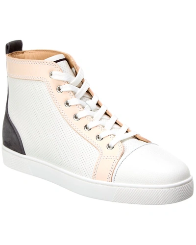 Christian Louboutin Louis Suede-trimmed Perforated Leather High-top Sneakers In White