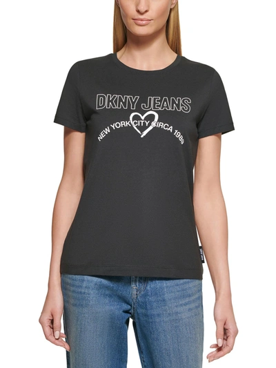 Dkny Jeans Womens Logo Tee Pullover Top In Multi