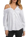 ELAN WOMENS COLLARED COLD SHOULDER BUTTON-DOWN TOP