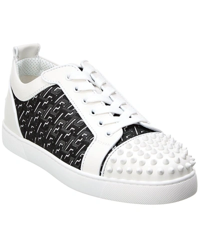 Christian Louboutin Louis Junior Spikes Orlato Coated Canvas & Leather Sneaker In White